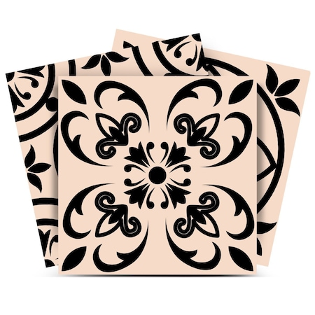 Homeroots 4" X 4" Cream And Black Mosaic Peel And Stick Removable Tiles 390773