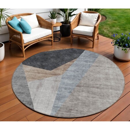 Homeroots 8' Taupe Beige And Gray Round Abstract Washable Indoor Outdoor Area Rug 582874