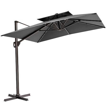 Homeroots 11ft Dark Gray Polyester Round Tilt Cantilever Patio Umbrella With Stand 485673