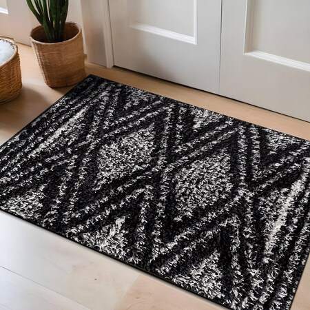 World Rug Gallery Geometric Shag Area Rug 2 ft x 3 ft Anthracite WR117ANTHRACITE2X3