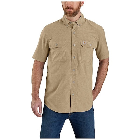 Carhartt Men's Short Sleeve Button Down, 29% Nylon Chambray, 71% Polyester, Button Fronts, 2 Pocket(s), Tan 105292-DKH3XLREG