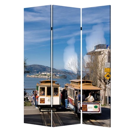 Homeroots 72" Blue And White Canvas Folding Three Panel Screen Room Divider 277081