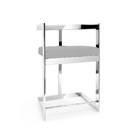Homeroots 26" Gray and Silver Velvet and Stainless Steel Low Back Counter Height Bar Chair 555077