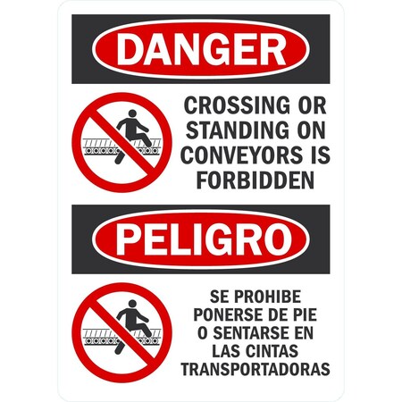 Lyle Danger Crossing Or Standing On Conveyors Is, 10x14, Non-Reflective, White G-1468-PL_10x14