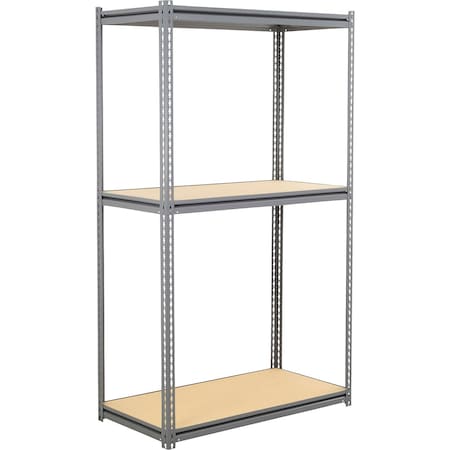 Global Industrial 3 Shelf, Heavy Duty Boltless Shelving Z Beam Starter, 48Wx36Dx60H, Wood Deck B3153986