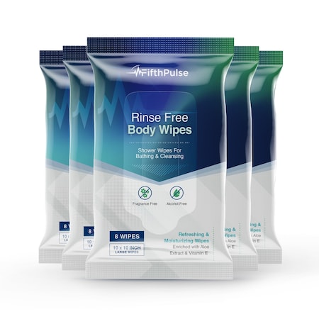 Fifthpulse Large Adult Bathing Wipes Body Cleansing, No Rinse Shower Bath Wipes, 5-Pack's of 8 Count, 40PK FMN100675