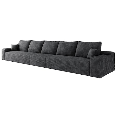 Homeroots 168" Black Corduroy Modular Compression Foam Sofa With Toss Pillows 712976