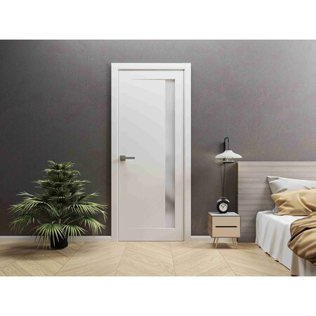Sartodoors Solid French Door 18 x 80in, Planum 0660 Painted White W/ Frosted Glass, Sgl Panel Frame Trim PLANUM0660ID-BEM-18