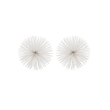 Homeroots Set of Two White Iron Decorative Spiky Sphere Tabletop Sculpture, 2PK 568890