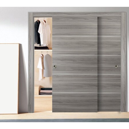 Sartodoors Sliding Closet Bypass Doors with hardware, Planum 0020 Ginger Ash, Sturdy Rails Moldings Trims Hard PLANUM0020DBD-GA-36