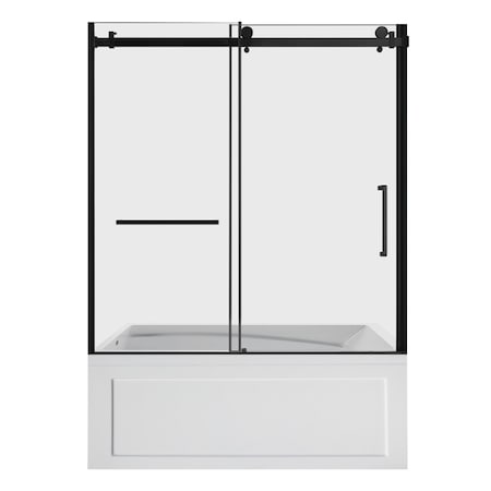 Kingston Brass 60" Acrylic Anti-Skid Alcove Left-Hand Drain Tub with Right Sliding Tub Door, White/Matte Black KVTAM6032L22B0