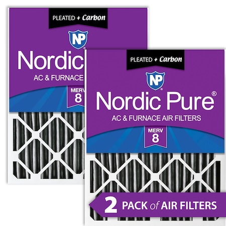 Nordic Pure 20x25x4 Plus Carbon Pleated Air Filter, High Capacity, MERV 8, 2 PK 20x25x4PM8C-2