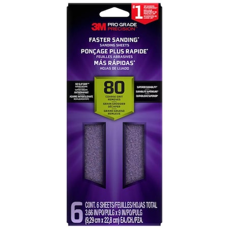 3M 3-2/3" x 9" 3M SHTR80-PGP-6T Pro Grade Precision Sanding Sheets, 80-Grit Coarse, 6-Pack SHR320-PGP-3T