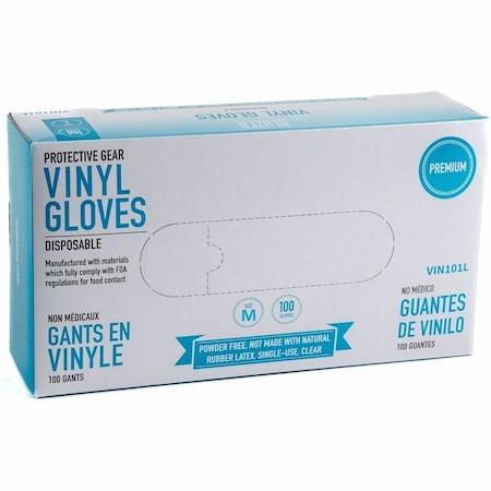 Remcoda Powder-Free Vinyl Gloves, 3 mil Thickness, Medium Size, For Right/Left Hand, Vinyl, Clear, 10PK VIN101-M
