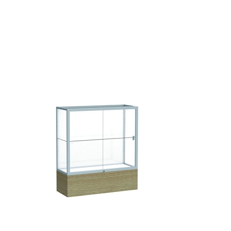 Ghent 40''H x 36''W x 14''D Reliant Driftwood Oak Display Case w/ White Back & Satin Frame 2281WB-SN-DK