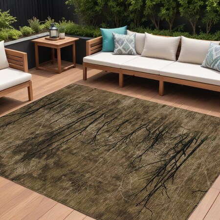 Homeroots 10' X 14' Brown And Charcoal Floral Washable Indoor Outdoor Area Rug 631010