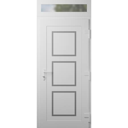 Vdomdoors Front Exterior Prehung Metal-Plastic Door, Manux 8661 White Silk, Top Sidelite Transom, Office Comm MANUX8661EXD-WS-W36xH80+14-LH