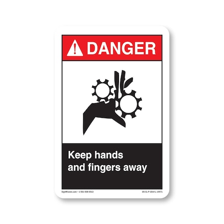 Signmission OSHA Sign, Keep Hands & Fingers Away, Size: 14in X 10in Rigid Plastic Sign, 10" W, 14" L, Landscape OS-CL-P-1014-L-19971