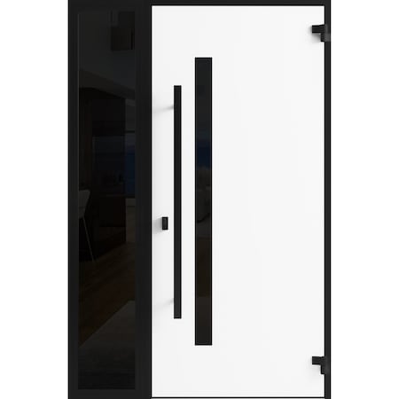 Vdomdoors Front Exterior Prehung Steel Door Ronex0144 Grey Sidelight Exterior Window Sidelite Entry Metal RONEX0144EXD-GRE-W36+16 X H80-LH-I