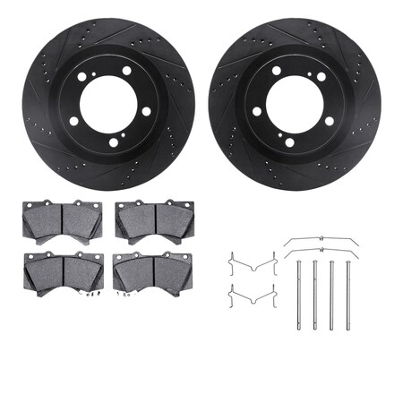 Dynamic Friction Co DFC Brake Rotor Drilled & Slotted - Black- w/Ultimate Duty Brake Pad & HW Kit 8412-76019