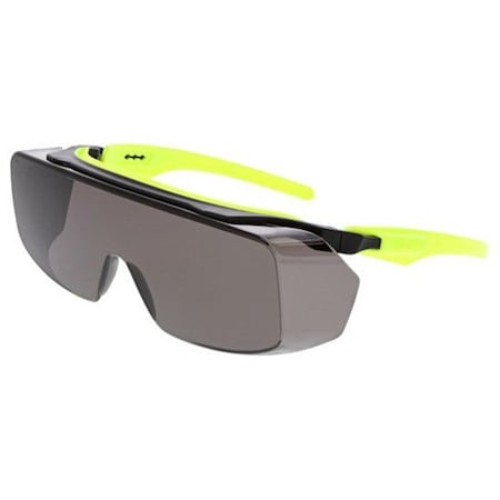Mcr Safety Klondike (OTG), Safety Glasses, UV420 MAX6, Gray Lens, Black/Lime Frame, Half Frame OG222PF420