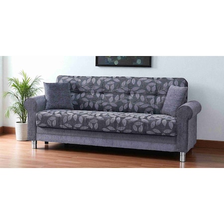 Homeroots 89" Gray Chenille Convertible Futon Sleeper Sofa And Toss Pillows With Storage 607150