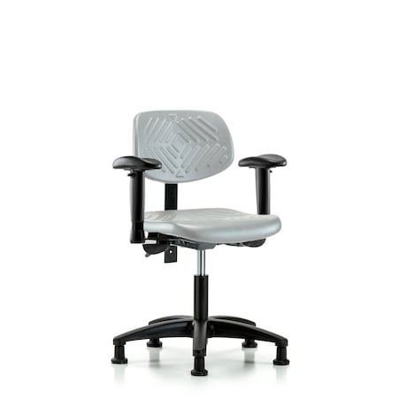 Blue Ridge Ergonomics Poly Chair-Desk Height with Seat Tilt, Adjustable Arms, & Stationary Glides in Gray Poly PDHCH-RG-T1-A1-RG-GRY