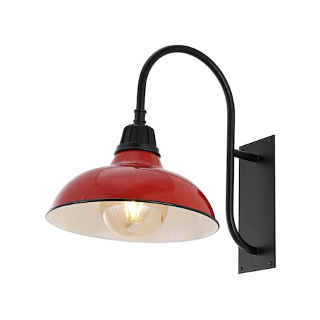 Jonathan Y Stanley 12.25" 1-Light Farmhouse Industrial Indoor/Outdoor Iron LED Gooseneck Arm Outdoor Sconce, Red JYL7614E