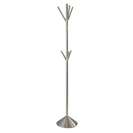 Homeroots 68in Silver Steel Six Hook Freestanding Coat Rack 372948
