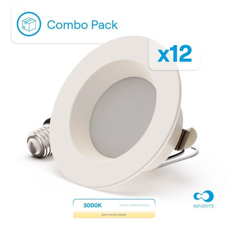 Infibrite 4 In. Retrofit 3000K Warm White LED Recessed Light 9W 750LM, Dimmable, Wet Rated, 12PK IB-005-3-9W-WH-12PK