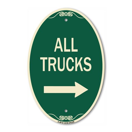 Signmission Driveway Sign All Trucks with Right Arrow, 12 In X 18 In Architectural Oval, Heavy Gauge Aluminum A-OV-G-1218-24129