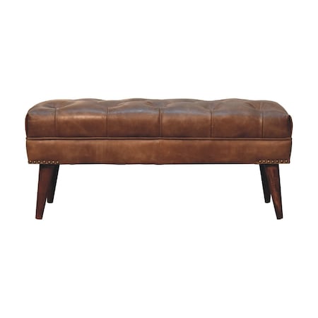 Homeroots 35in Brown Genuine Leather and Solid Wood Upholstered Storage Bench With Cabinet 717473