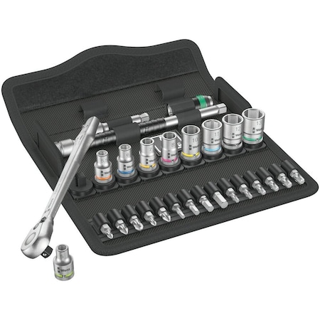 Wera 8100 SA 8 Zyklop Metal Ratchet Set with switch lever, 1/4 in drive, metric, 28 pieces 5004018001
