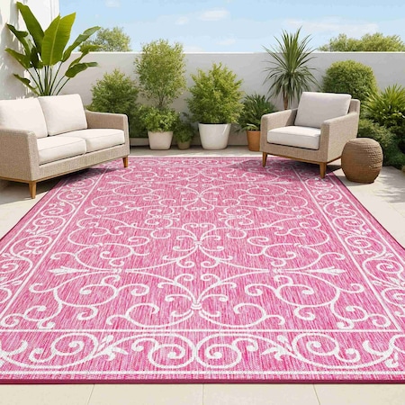 Jonathan Y Charleston Vintage Filigree Textured Weave Fuchsia/Light Gray 3 ft. x 5 ft. Indoor/Outdoor Area Rug SMB106J-3