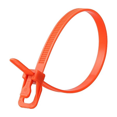 Retyz Reusable Cable Ties, 16 in L, 119 mm Max Bundle Dia., Orange, Nylon 6/6, 50 lb Strength, 100 PK EVT-S16OR-TA
