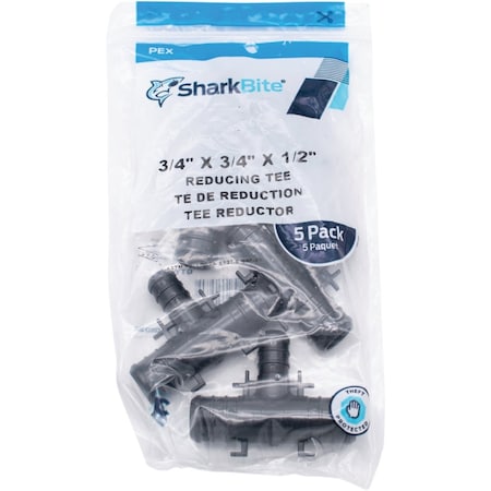 Sharkbite PEX-B 3/4''x3/4''x1/2'' Poly Alloy Barb Tee, 5PK UP412A5