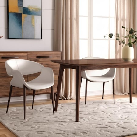 Homeroots Set of Two Beige and Brown Upholstered Faux Leather Open Back Dining Arm Chairs 555880