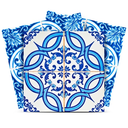 Homeroots 6" X 6" Blue and White Medi Peel And Stick Tiles 400137