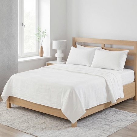 Homeroots Ivory Linen Full Double Flat Sheet 520760