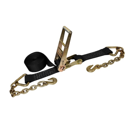 Tie 4 Safe 3'' x 40' Ratchet Strap w/ Chain Extension. WLL: 5,400 LBS Black RT20R-1540-F87-BLK-C-1