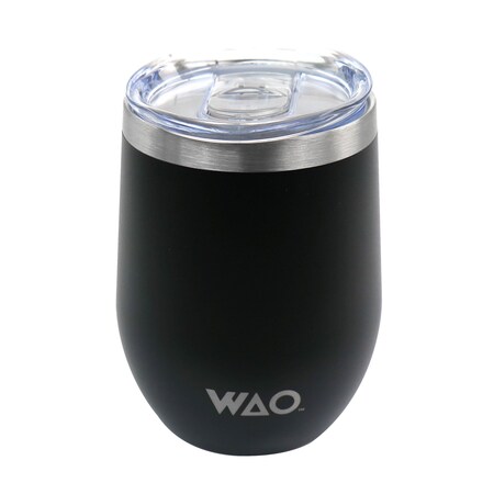 Wao 12 Ounce Thermal Wine Tumbler with Lid in Black 131023.01