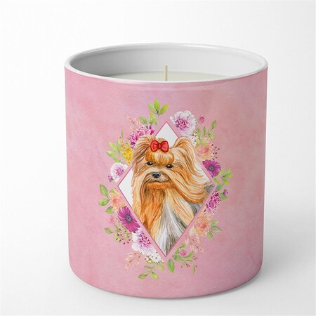 Carolines Treasures 10 oz Yorkshire Terrier No.2 Pink Flowers Decorative Soy Candle CK4195CDL