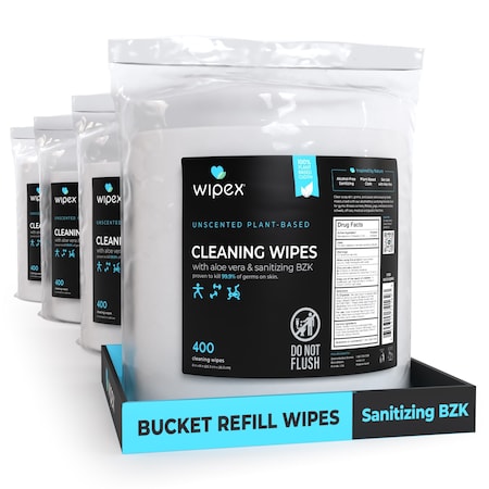 Wipex Plastic-Free Sanitizing Wipes 400ct Bucket Refills, 1600 Gym & Fitness Antiseptic Hand Wipes, 4PK WX72162BRB-4