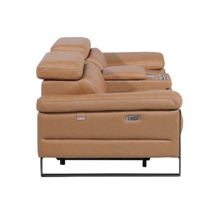 Homeroots 90in Chestnut and Black Italian Leather Power Reclining Loveseat With Storage 720564