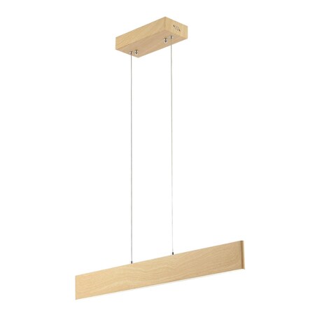 Jonathan Y Draper 32" Adjustable Integrated LED Metal Linear Pendant, Light Brown Wood Finish JYL7018C