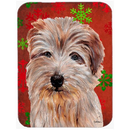 Carolines Treasures Norfolk Terrier Large Size Red Snowflakes Holiday Glass Cutting Board SC9760LCB