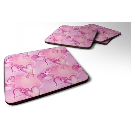 Carolines Treasures Watercolor Hot Pink Hearts Foam Coaster, Set of 4 BB7564FC