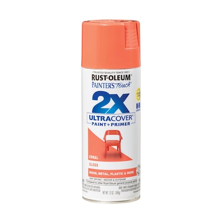Rust-Oleum Painter's Touch 2X Ultra Cover Spray Paint, Coral, Gloss, Solvent, 12 Oz 334052
