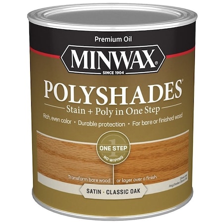 Minwax Waterbased Polyurethane Stain, Satin, Liquid, Classic Oak, 1 qt, Can 61370444