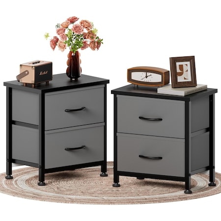 Simple Deluxe Nightstand 2 Drawers Dresser for Bedroom, 3-Tier Bedside Table with Fabric Bins, Night Stand Set 2,  3A88HKCABT2GRYX2